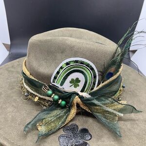 Green and Gold St. Patrick’s Day Embellished Hat with Peacock Feather Cowboy Hat